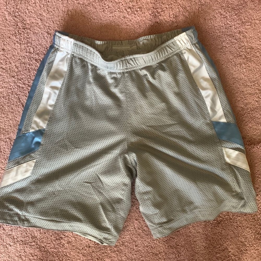 Nike Mens Grey Mesh Basketball Shorts Blue White Side Stripe Athletic